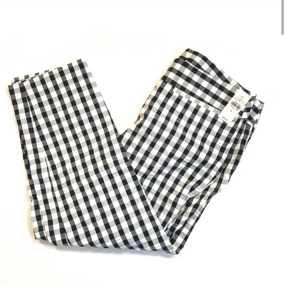 LOFT Black White Gingham Julie Cropped Ankle Pants - Picture 3 of 6